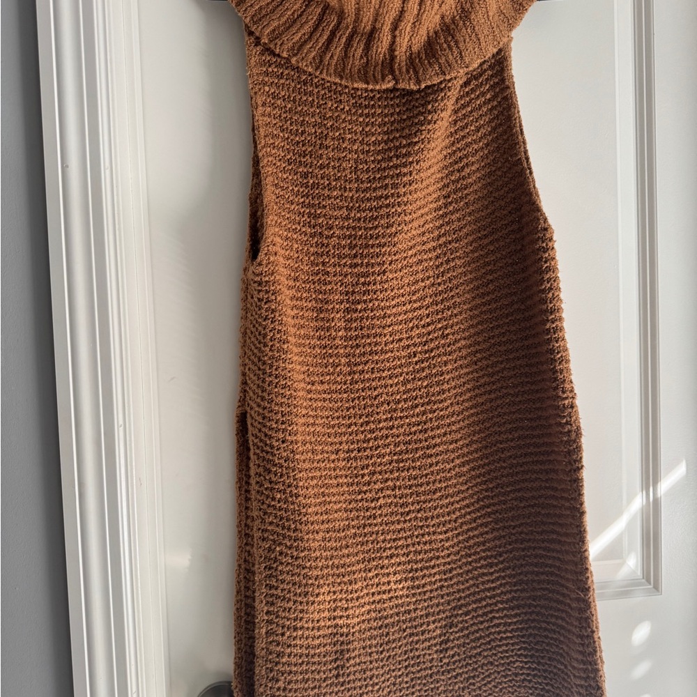 Free People Sleeveless Cowl Neck Sweater Dress in Chestnut Brown